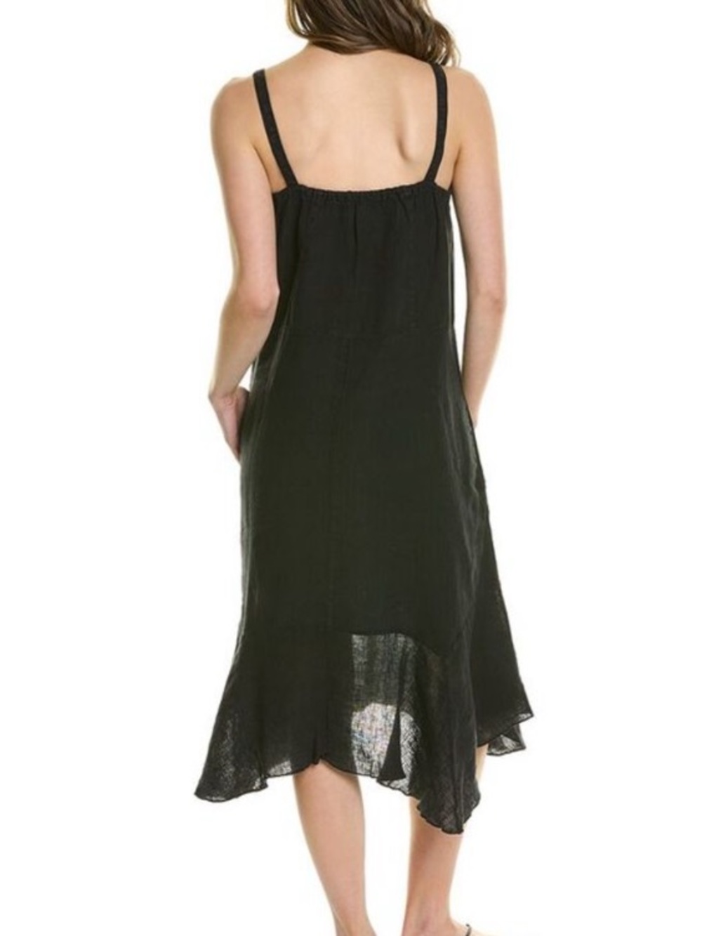 Dylan Black Linen Hazel Midi Dress Sleeveless Handkerchief Hem Minimalist Causal - Picture 5 of 11